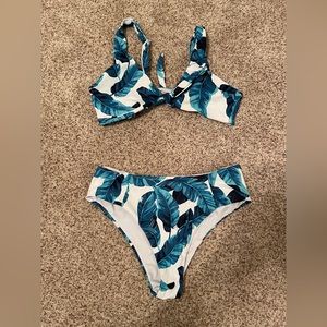 Size Large but fits like a Medium - Palm Leaves Bikini Set, Tie in Front